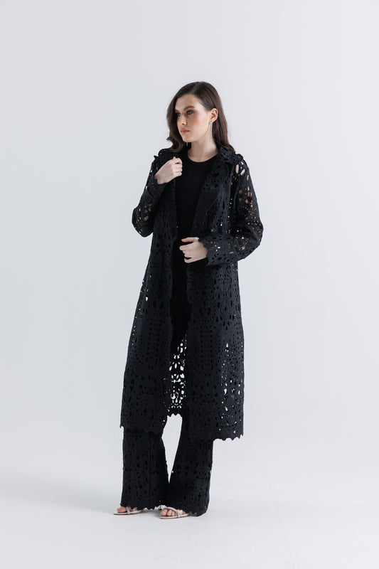 Laser-Cut Wide-Leg Pants