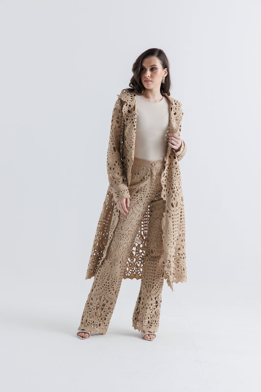 Laser-Cut Wide-Leg Pants