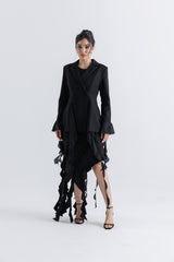 Ruffle-Trim Tailored Double-Breasted Jacket