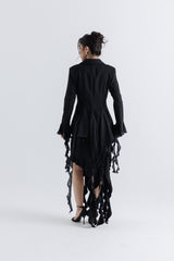 Ruffle-Trim Tailored Double-Breasted Jacket