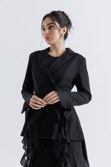 Ruffle-Trim Tailored Double-Breasted Jacket