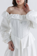 Ruffled Off-Shoulder Corset Maxi Dress