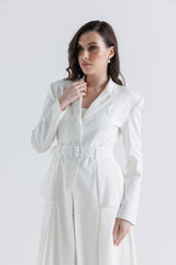 فستان طويل بتصميم معطف وحزام خصر