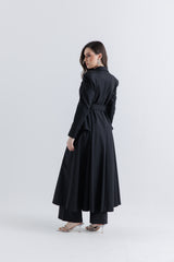 فستان طويل بتصميم معطف وحزام خصر