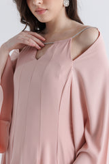 Crystal-Strap Cold Shoulder Gown