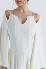 Crystal-Strap Cold Shoulder Gown