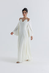Crystal-Strap Cold Shoulder Gown