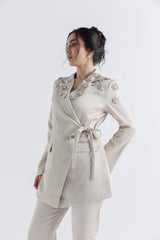 Crystal Embellished Wrap Blazer