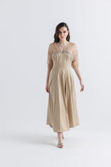 Elegant Satin Dress with Crystal & Net Detailing