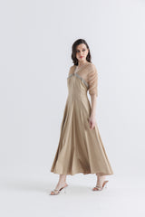 Elegant Satin Dress with Crystal & Net Detailing