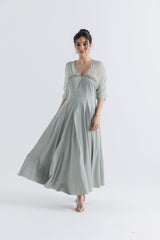 Elegant Satin Dress with Crystal & Net Detailing