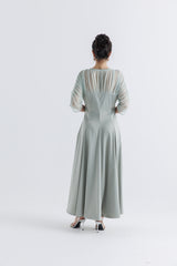 Elegant Satin Dress with Crystal & Net Detailing