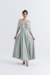 Elegant Satin Dress with Crystal & Net Detailing