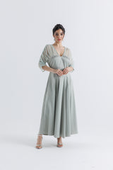 Elegant Satin Dress with Crystal & Net Detailing