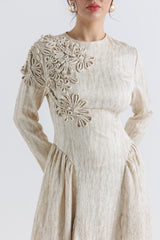 Textured Floral Embroidered A-Line Dress