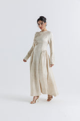 Textured Floral Embroidered A-Line Dress