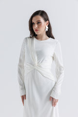 Draped Waist Maxi Dress with Button Cuff Detail