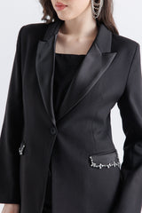 Tailored Blazer with Crystal Embellished Pockets