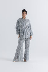 بنطال واسع مزين بالترتر مع بطانة ساتان