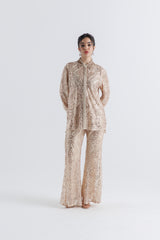 Crystal & Sequin Embellished High-Low Shirt