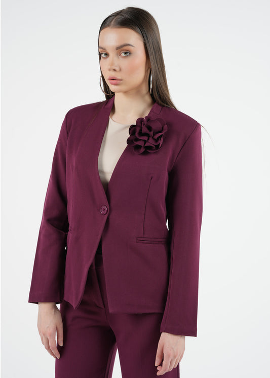 Elegant Plum Blazer with Flower Accent