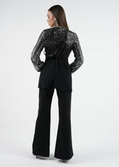 High-Waist Straight-Leg Pants with Embellished Line