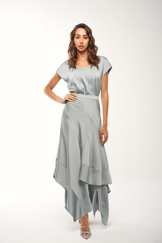 Asymmetrical Satin Ruffle Skirt