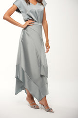 Asymmetrical Satin Ruffle Skirt