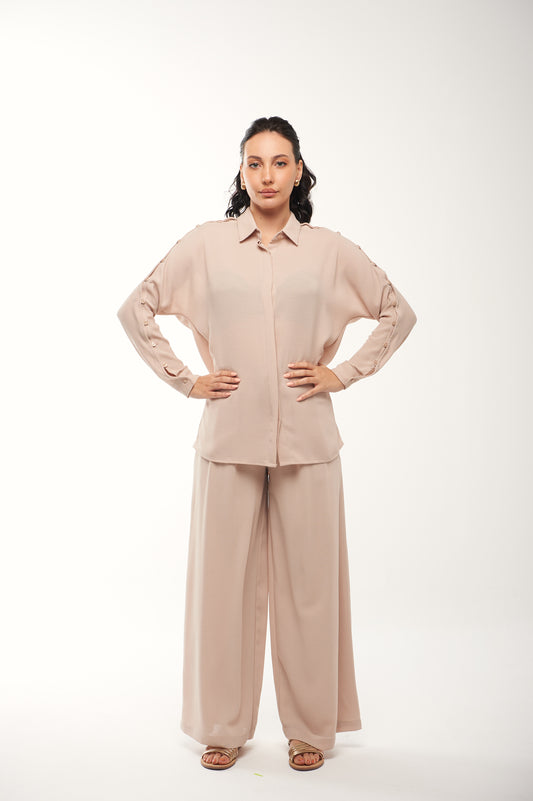 Wide-Leg Tailored Pants with Faux Leather Belt