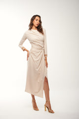 Draped Midi Skirt with Knot Waist and Asymmetric Hem