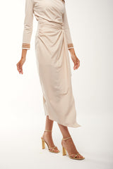 Draped Midi Skirt with Knot Waist and Asymmetric Hem