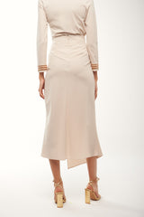 Draped Midi Skirt with Knot Waist and Asymmetric Hem