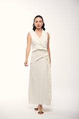 Sleeveless Wrap-Style Dress with Ruffle Trim