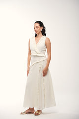 Sleeveless Wrap-Style Dress with Ruffle Trim