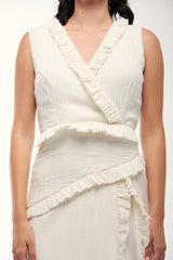 Sleeveless Wrap-Style Dress with Ruffle Trim