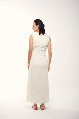 Sleeveless Wrap-Style Dress with Ruffle Trim