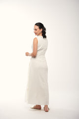 Sleeveless Wrap-Style Dress with Ruffle Trim