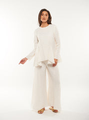 Textured Wide-Leg Pants with Subtle Sheen