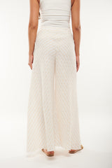 Textured Wide-Leg Pants with Subtle Sheen