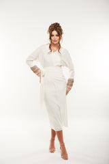 Elegant Wrap-Style Midi Skirt with Side Tie