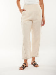 High-Waist Linen Blend Straight Pants