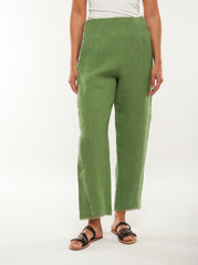 High-Waist Linen Blend Straight Pants