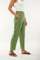 High-Waist Linen Blend Straight Pants