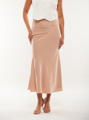 Satin Flared Midi Skirt