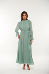 فستان ماكسي طويل مطوي مع تفاصيل كشكش