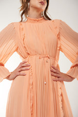 Pleated Long Maxi Dress with Ruffle Details