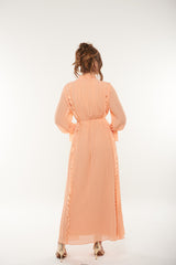 Pleated Long Maxi Dress with Ruffle Details