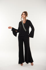 Embellished Wrap Blouse with Flared Sleeves