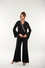 Embellished Wrap Blouse with Flared Sleeves