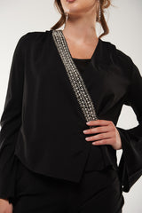 Embellished Wrap Blouse with Flared Sleeves